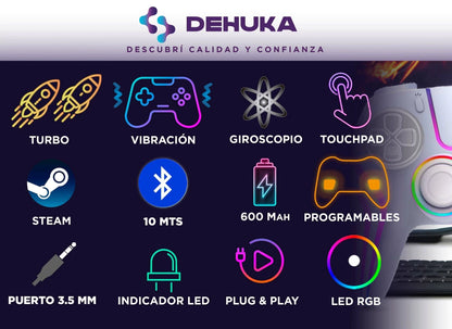 Joystick Inalámbrico Bluetooth Compatible Con Ps5 Slim Pro Control Inalambrico Pc Gamer Retroiluminación Ajustable Y Doble Vibración