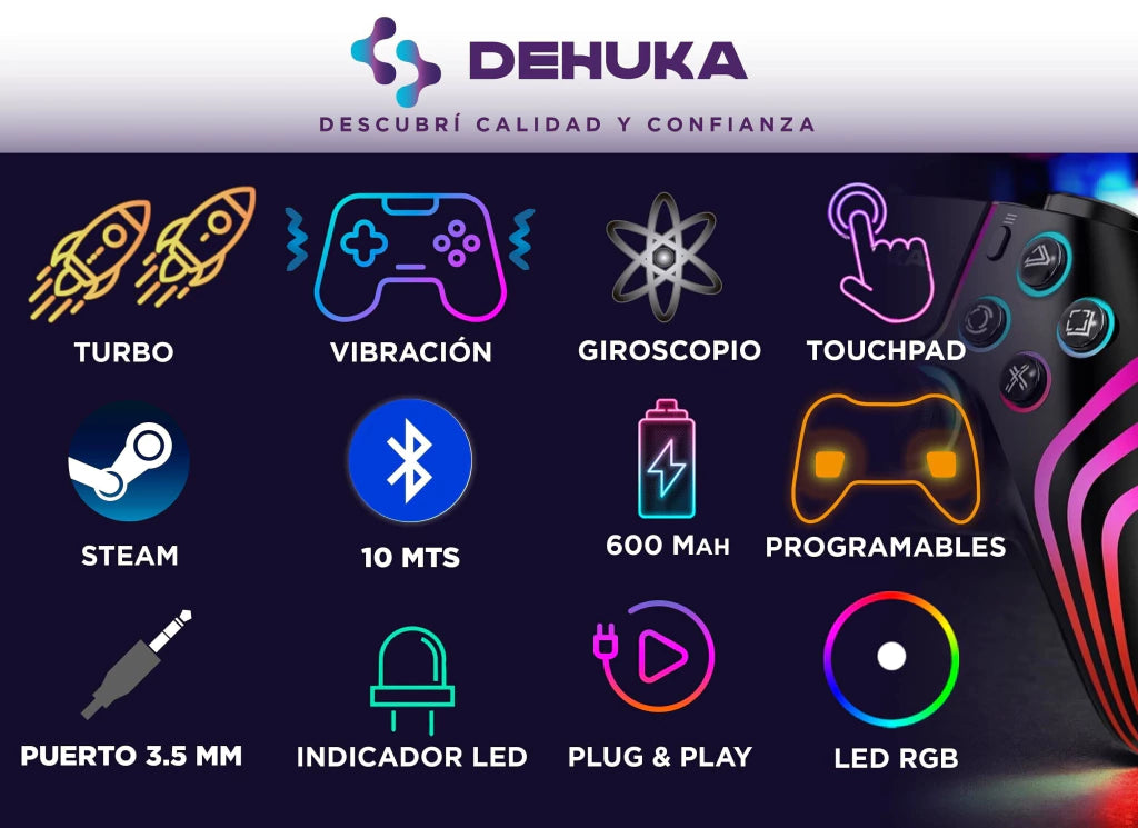 Joystick Control Inalámbrico Compatible PS5 Slim Y Pc Doble Vibración Retroiluminación Ajustable Y Gatillos Sensibles 5230bk Color Negro